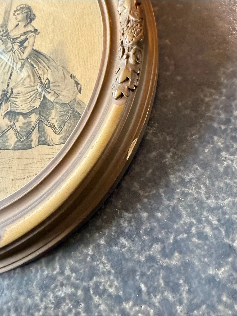 Antique Oval framed La Mode Illustree‎ Ladies in Gowns Paris mid 1800's set 2